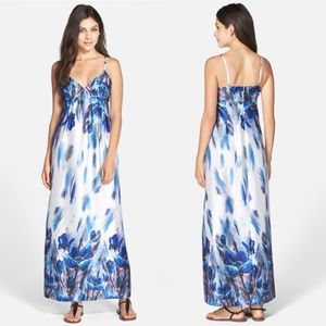 NEW ECI White/Blue Floral Print V-neck Maxi Dress
